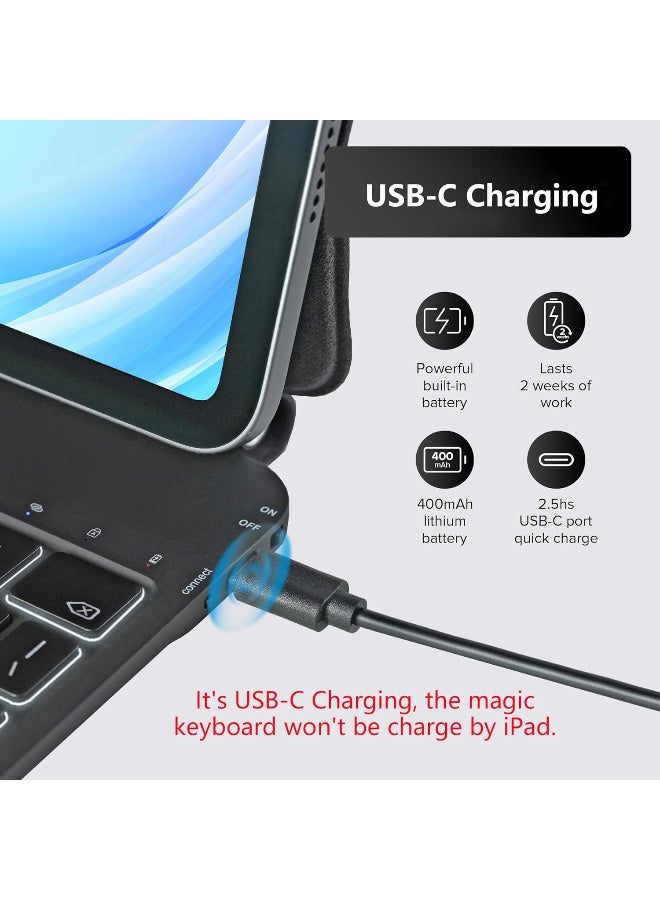 لوحة مفاتيح سحرية لجهاز آيباد إير 13 (M3 2025 / M2 2024) وآيباد برو 12.9 بوصة (الجيل 6، 5، 4 و 3)، غلاف لوحة مفاتيح مغناطيسية بلوتوث مع لوحة تتبع، شحن USB، مضاءة من الخلف (أسود) - Image 5