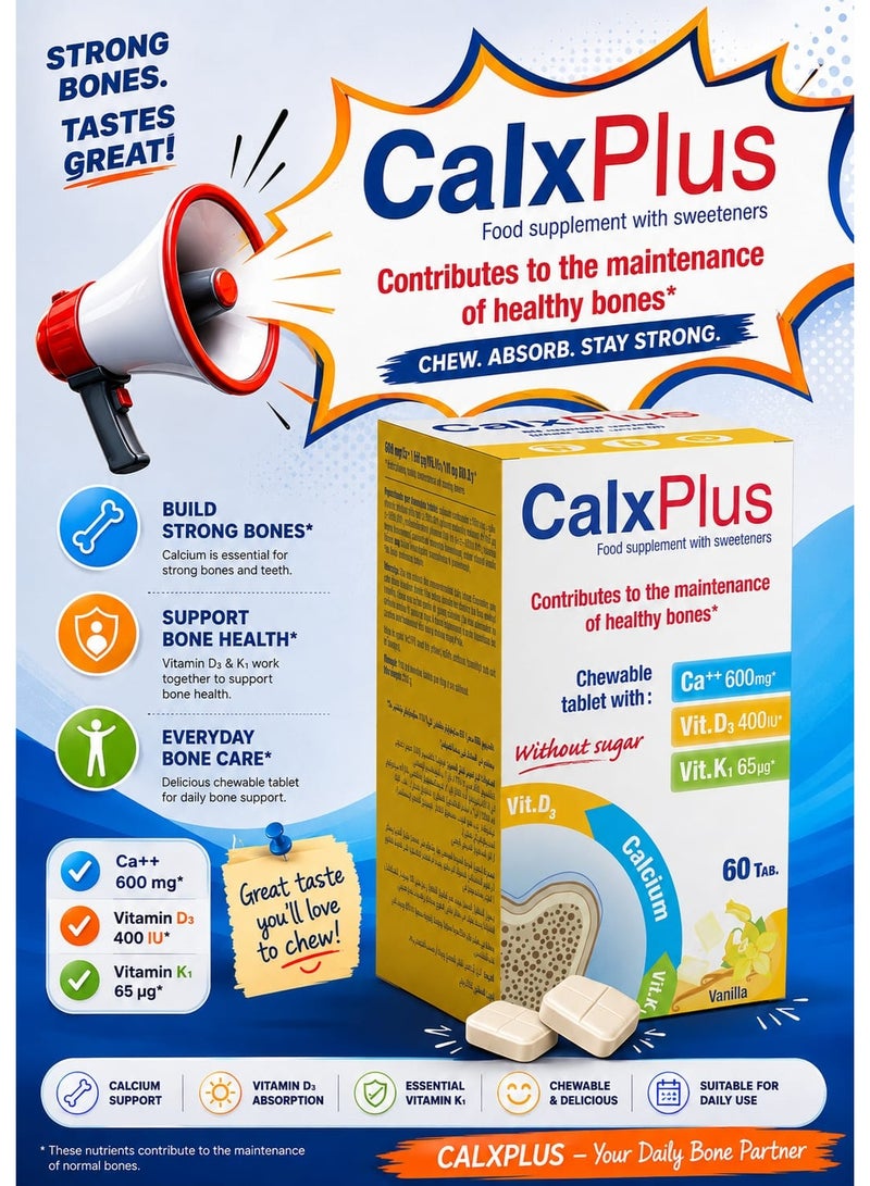 CalxPlus Vanilla Tablets 60's– Calcium, Vitamin D3 & K1 for Everyday Bone Health - Image 4