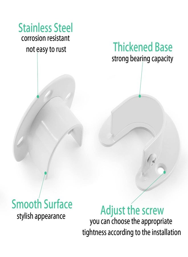 Suiwotin 2 Packs Stainless Steel Closet Rod End Supports 1-1/3 Inch Wardrobe Bracket Heavy Duty Closet Pole Sockets Flange Rod Holder, U-Shaped with Screws, White - Image 3