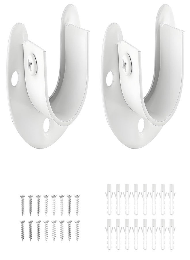 Suiwotin 2 Packs Stainless Steel Closet Rod End Supports 1-1/3 Inch Wardrobe Bracket Heavy Duty Closet Pole Sockets Flange Rod Holder, U-Shaped with Screws, White - Image 1
