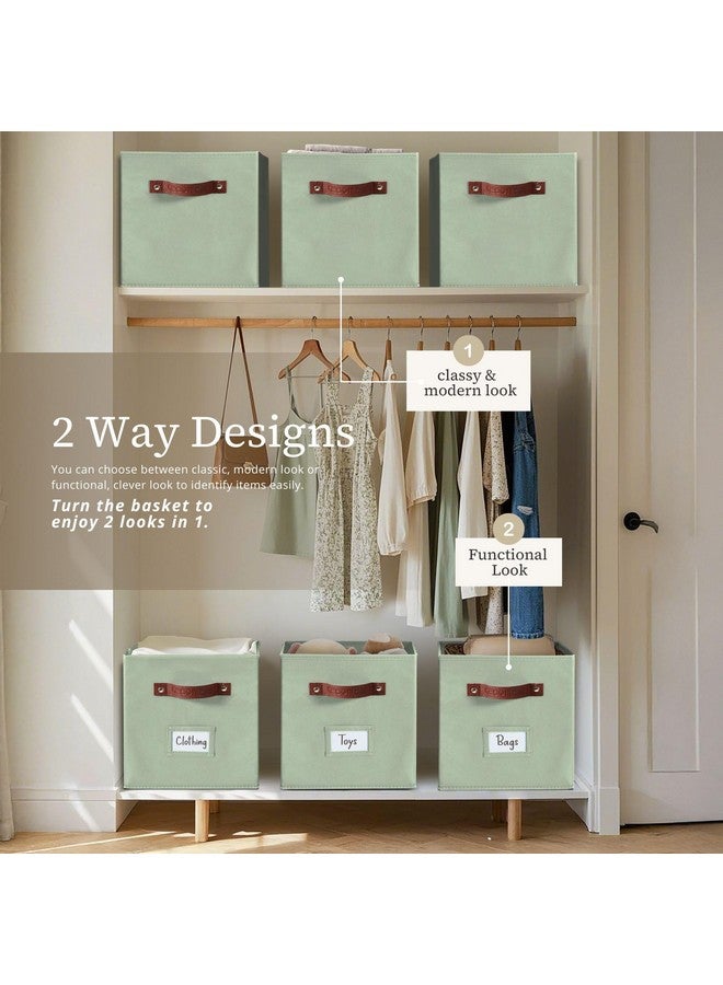 DECOMOMO Storage Cubes, 13x13x13 Storage Cube Bins with Labels, Fabric Organizer Bins (13" / 6pcs, Sage Green) - Image 4