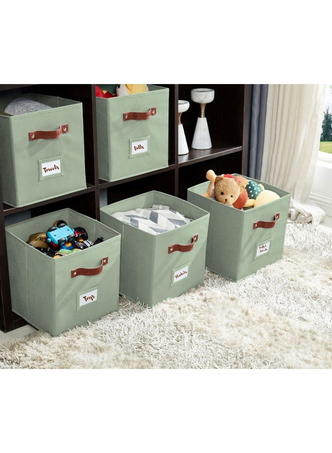 DECOMOMO Storage Cubes, 13x13x13 Storage Cube Bins with Labels, Fabric Organizer Bins (13" / 6pcs, Sage Green) - Image 1