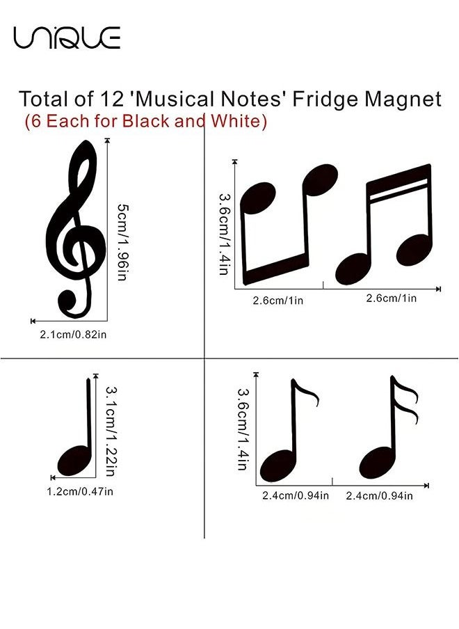 Unique 12pcs Magnets Fridge,Black and White Musical Notes Small Fridge Magnets Cute Decorative Magnets,Refrigerator Magnets Office Kitchen Magnets Locker Glass Magnets(Black, White)  - Image 5