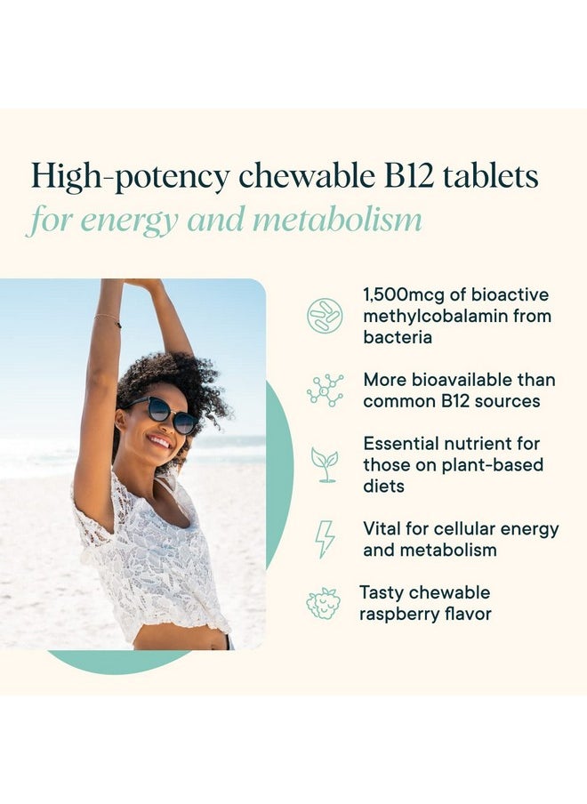 Ora Organic - Vitamin B12 1500Mcg Plantbased Methylcobalamin For Adults Natural Stimulantfree Energy Raspberry Flavor Chewable Tablets No Added Sugar 30 Tablets - Image 1
