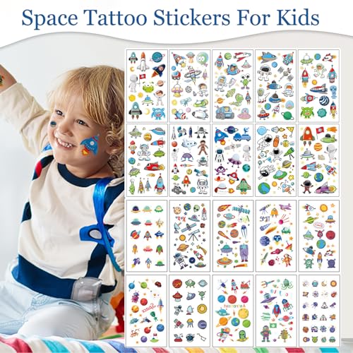 TecoKart® 20 Sheets Temporary Tattoo Stickers for Kids, Waterproof Spaceman and Astronaut Tattoos for Boys and Girls Fun Party Body Decoration - Image 3