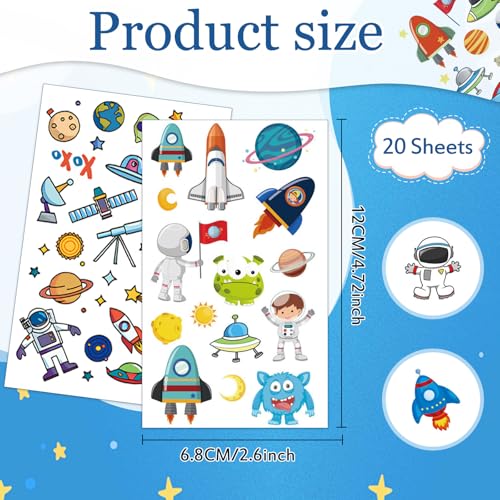 TecoKart® 20 Sheets Temporary Tattoo Stickers for Kids, Waterproof Spaceman and Astronaut Tattoos for Boys and Girls Fun Party Body Decoration - Image 2