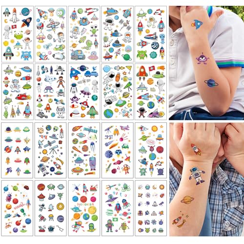 TecoKart® 20 Sheets Temporary Tattoo Stickers for Kids, Waterproof Spaceman and Astronaut Tattoos for Boys and Girls Fun Party Body Decoration - Image 1
