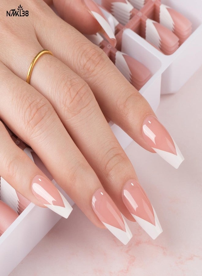NMKL38 300pcs White French Tip Press on Nails Medium Square Fake Nails Nude False Nails Square French Press ons Nail Acrylic Artificial Nail for Women Girls - Image 3