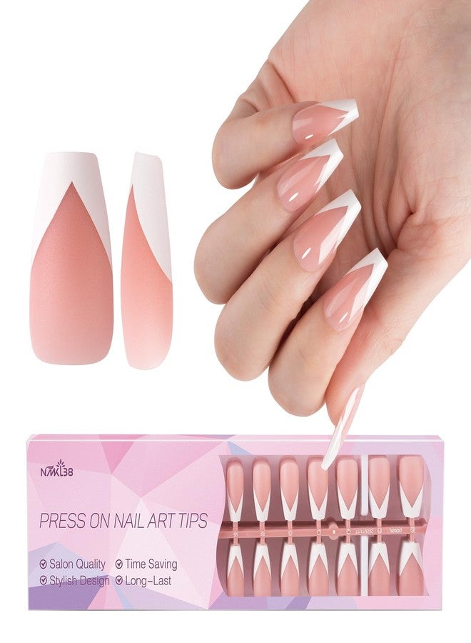 NMKL38 300pcs White French Tip Press on Nails Medium Square Fake Nails Nude False Nails Square French Press ons Nail Acrylic Artificial Nail for Women Girls - Image 1