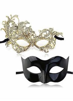 HY Masquerade Mask for Couples, Mardi Gras Venetian Side flower Mask, Ball Masks, Metal Prom Women Men (2 Pcs)  - Image 1
