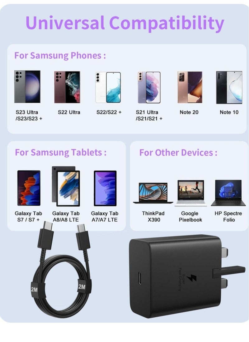 45W USB C Fast Charger for Samsung Galaxy S23 Ultra/S23/S23+/S22 Ultra/S22/S22+/S21Ultra/S21+/S21/S20Note10/10+/20/S20/S21/S10/S9/S8，Galaxy Tab S7/S7+/S8/S8+ PPS Type C Wall Charger with 6ft Cable