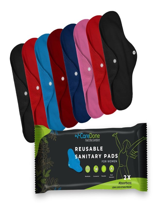 CareDone Soft and Absorbent Reusable Cloth Period Napkins for Heavy Flow Leak-proof Overnight Protects, Multicolor Cloth Napkins Set with Wings for Women, Washable Overnight Cloth Period Sanitary (2) - Image 1