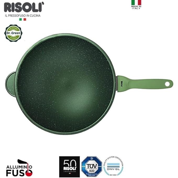 ريسولي 00080Dr30Gs Dr Green 30 سم مقلاة ووك غير لاصقة مع طلاء Greenstone المائي، مصنوعة في إيطاليا من الألومنيوم المصبوب الصديق للبيئة، خالية من النيكل، متوافقة مع مواقد الغاز والكهرباء والسيراميك الزجاجي - Image 5