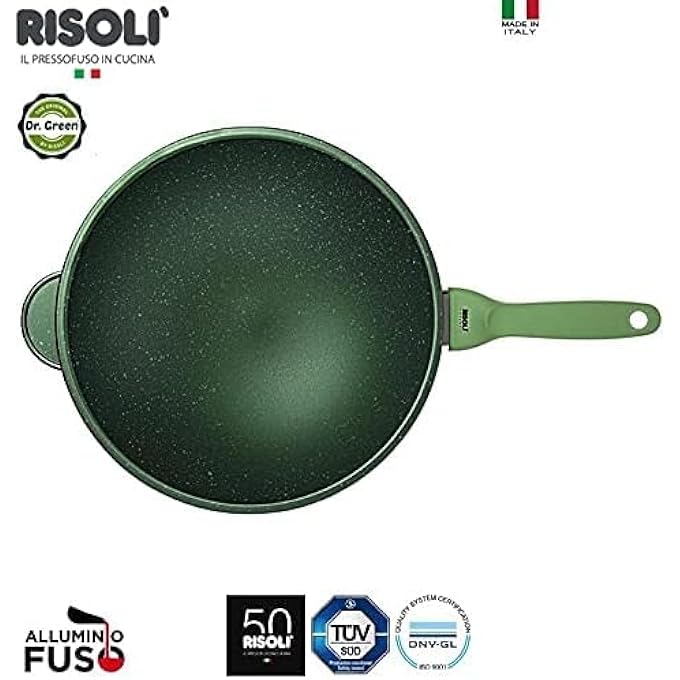 ريسولي 00080Dr30Gs Dr Green 30 سم مقلاة ووك غير لاصقة مع طلاء Greenstone المائي، مصنوعة في إيطاليا من الألومنيوم المصبوب الصديق للبيئة، خالية من النيكل، متوافقة مع مواقد الغاز والكهرباء والسيراميك الزجاجي - Image 2