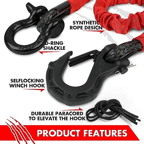 XPV AUTO Recovery Strap (18,000lb.) 2FT with Winch Hook and D-Ring Shackle Synthetic Tow Recovery Rope for ATV Mud Recovery - Image 2
