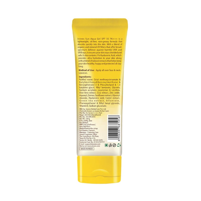 Jovees جل الشمس العشبي من جوفيس SPF 50 PA بتركيبة خفيفة تشبه الماء 1 حمض الهيالورونيك غير دهني بدون أثر أبيض مثالي للبشرة الدهنية والمختلطة 100 جرام - Image 2