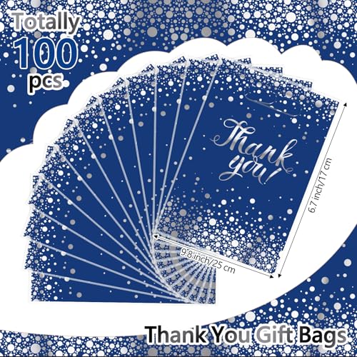 Pajean 100 Pcs Thank You Bags Bulk Small Thank You Plastic Gift Bags with Handle Dots Goodie Treat Shopping Wrap for Birthday Party Favors Business Wedding Baby Shower 67 x 98 Blue Silver - Image 5