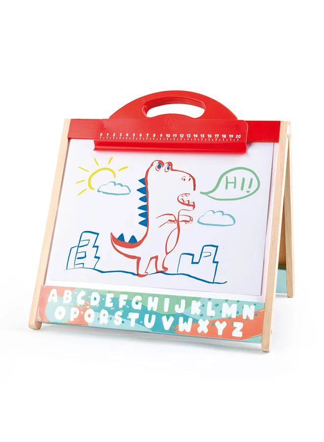 هيب Hape Store And Go Easel | Folding Double-Sided Tabletop Blackboard And Whiteboard With Chalks, Markers And Other Art Accessories | Turns Into Portable Case, For Children 3 Years+