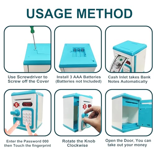 VGRASSP Money Safe Piggy Bank Toy for Kids with Number Password and Touch Sensor - Gullak ATM Money Saving Box with Lights and Sound - Educational Coin and Notes Storage (Multicolor) - Image 5