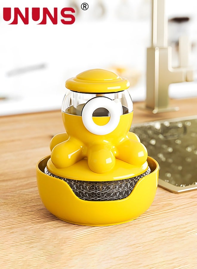 UNUNS Dish Brush with Soap Dispenser, Washing Brush Cleaning Brush Kitchen Brush with Holder for Pot Pan Sink Cleaning - Image 1