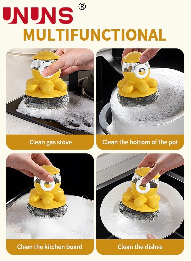 UNUNS Dish Brush with Soap Dispenser, Washing Brush Cleaning Brush Kitchen Brush with Holder for Pot Pan Sink Cleaning - Image 4