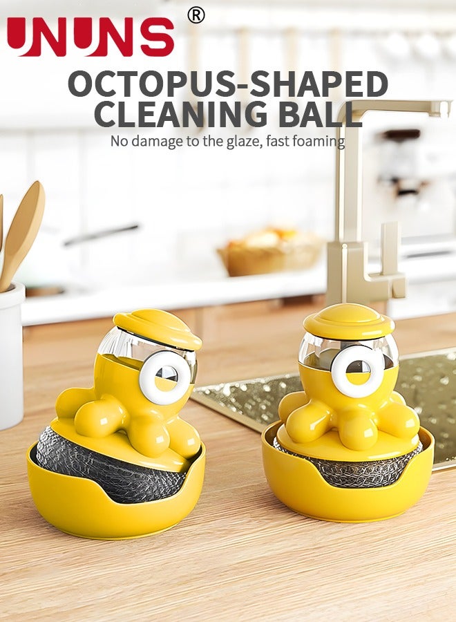 UNUNS Dish Brush with Soap Dispenser, Washing Brush Cleaning Brush Kitchen Brush with Holder for Pot Pan Sink Cleaning - Image 2