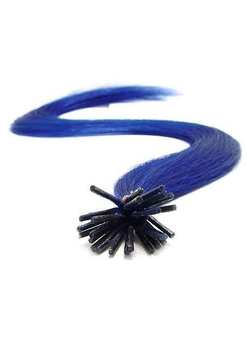 Hair De Ville - 25 Strands Straight Micro Ring Links Locks Beads Keratin Stick I Tip Human Hair Extensions Blue Color - Image 1