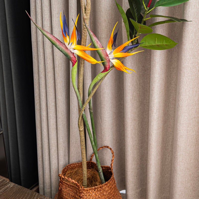 DUYONE Artificial Flowers Bird of Paradise 37'' Large Latex Fake Greenery Plants Long Stem Red Plants 2Pcs for Home,Living Room,Bedroom,Dining Table(Orange 2pcs) - Image 4