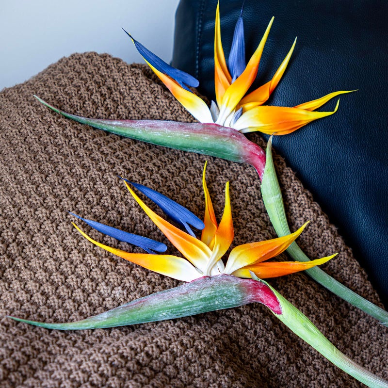 DUYONE Artificial Flowers Bird of Paradise 37'' Large Latex Fake Greenery Plants Long Stem Red Plants 2Pcs for Home,Living Room,Bedroom,Dining Table(Orange 2pcs) - Image 1