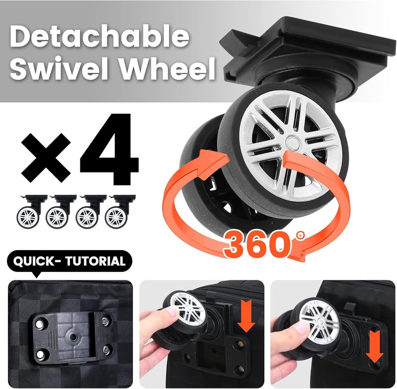 Maxworks حقيبة سفر قابلة للطي MaxWorks 51004 مع عجلات قابلة للإزالة حقيبة يد كبيرة بحجم قابل للتعديل من 25L إلى 55L للصالات الرياضية والتخييم ورحلات العمل بتصميم مربعات باللون الأسود - Image 5