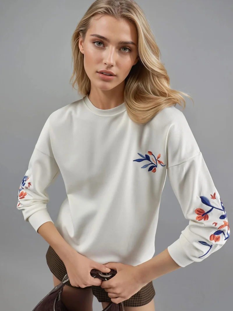 HICCUP Modal Touch Crew Neck Embroidered Sweatshirt Bersan Collection