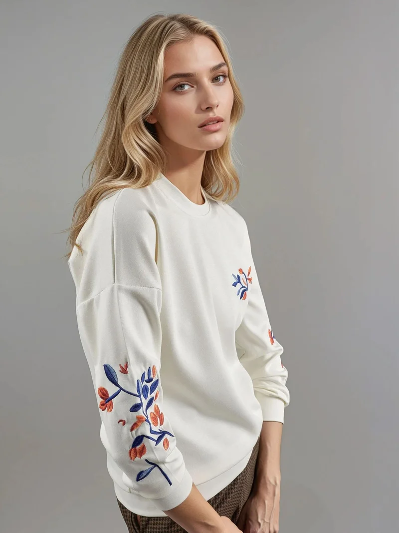 HICCUP Modal Touch Crew Neck Embroidered Sweatshirt Bersan Collection