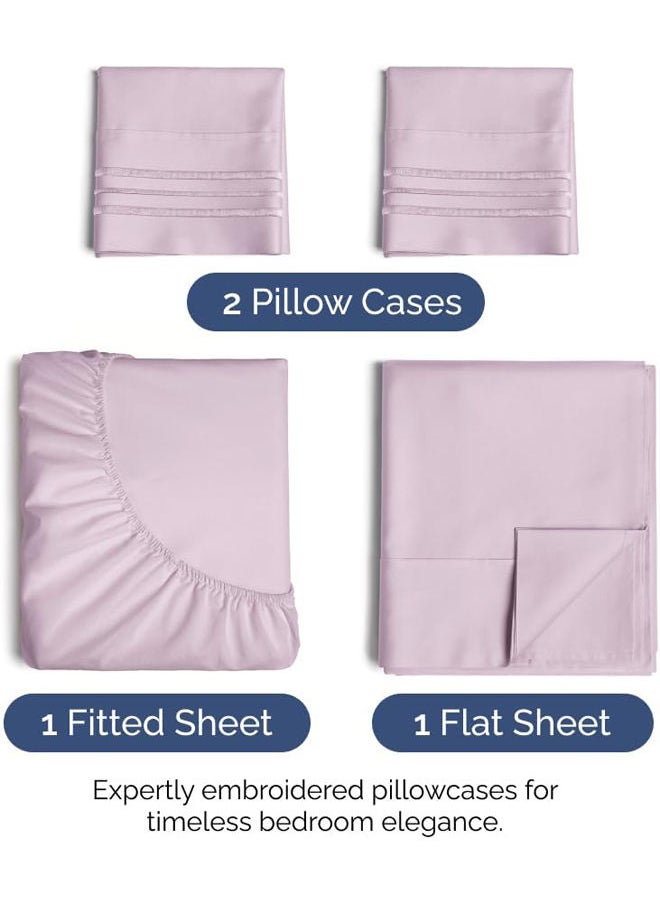 Signoola Fitted Sheet Set Of 4 Pieces - Comfy Breathable & Cooling Sheets - Hotel Luxury Bed Sheets ( 240 x 250 cm )  - Deep Pockets, Easy-Fit, Extra Soft - Mauve