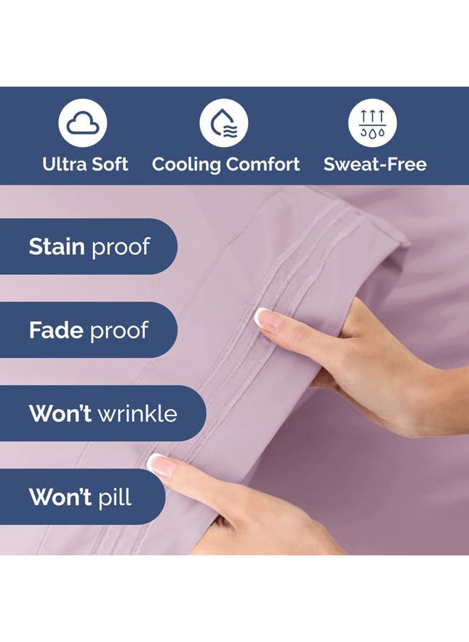 Signoola Fitted Sheet Set Of 4 Pieces - Comfy Breathable & Cooling Sheets - Hotel Luxury Bed Sheets ( 240 x 250 cm )  - Deep Pockets, Easy-Fit, Extra Soft - Mauve