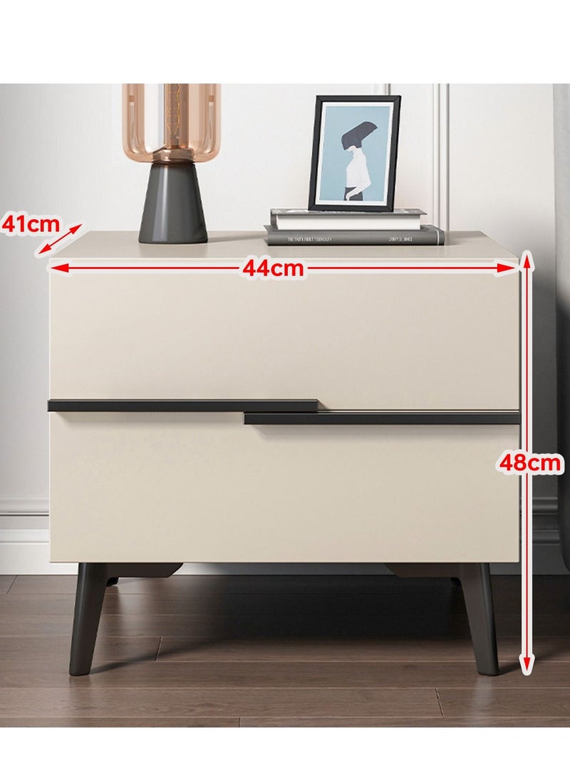 JANTENS - Nightstand with 2 Drawers Bedside Table Night Stand End Table Dresser for Home, Bedroom Accessories Beige 44*41*48cm - Image 1