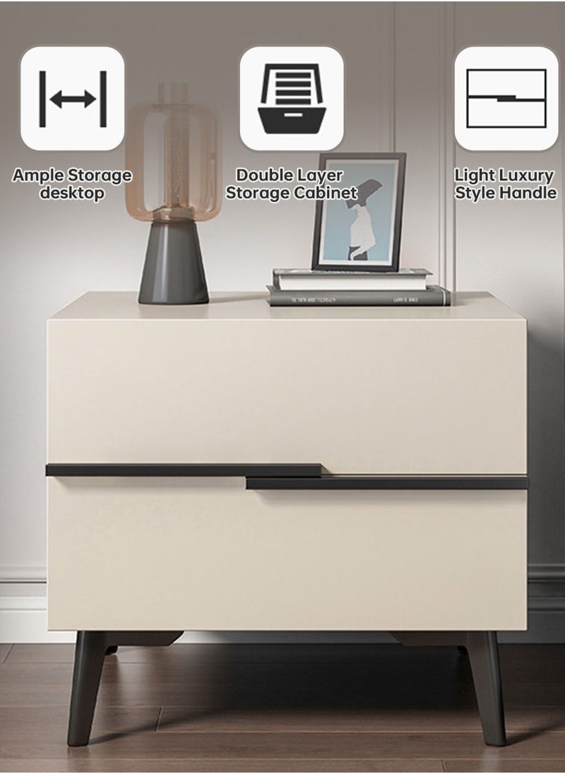 JANTENS - Nightstand with 2 Drawers Bedside Table Night Stand End Table Dresser for Home, Bedroom Accessories Beige 44*41*48cm - Image 1