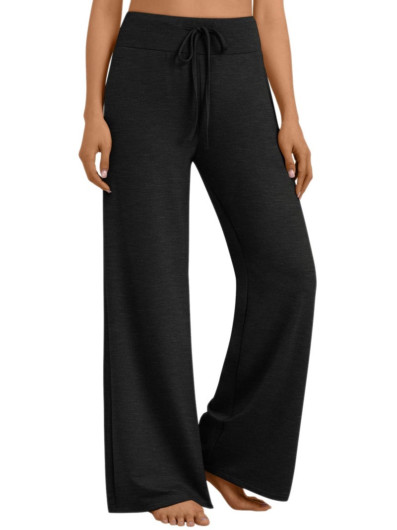AUTOMET Womenâ€˜s Cozy Wide Leg Sweatpants, High Waist Pants for Yoga Lounge and Sleep, Soft Comfy Pants for All Seasons Black S - Image 1