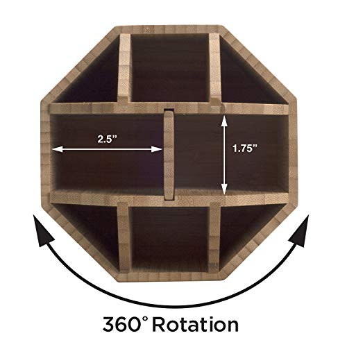 MobileVision Bamboo Rotating Utensil Holder & Kitchen Organizer, Multiple Compartments, 8 Sections, store Forks, Serving Spoons, Knives, and other cooking tools with Removable Divider for Customized Storage - Image 4