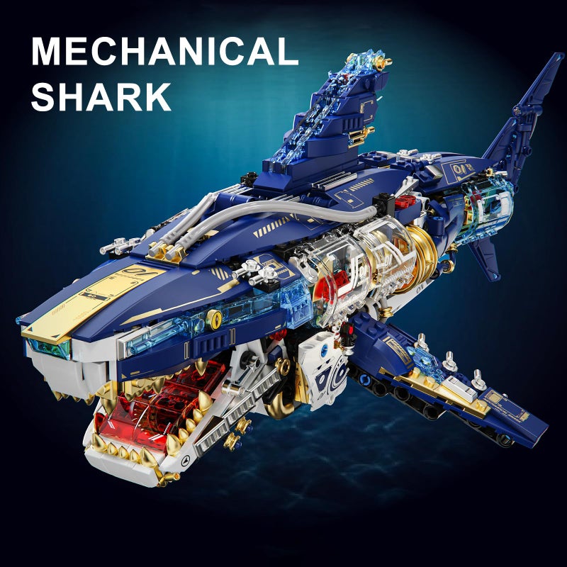 BNG Mechanical Shark Building Sets for Adult,Ocean Animal Building Block with Display Stand and Light, Sea Fish Collection STEM Toy,Home Office Decor and Idea Gift for Teen Boys 8-14 (1277PCS) - Image 2
