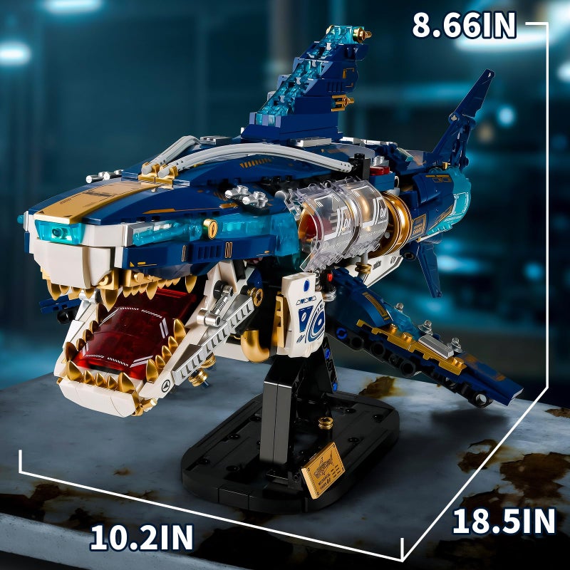 BNG Mechanical Shark Building Sets for Adult,Ocean Animal Building Block with Display Stand and Light, Sea Fish Collection STEM Toy,Home Office Decor and Idea Gift for Teen Boys 8-14 (1277PCS) - Image 4