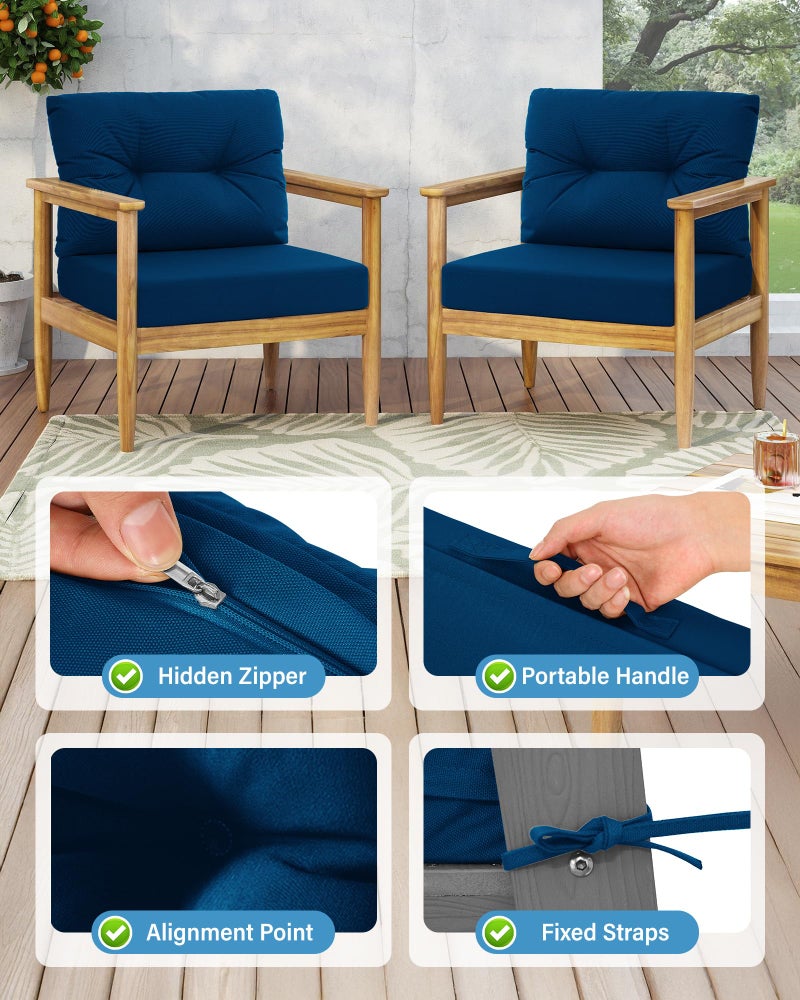 YEFU Olefin Outdoor Chair Cushions: Fade Resistant Outdoor Seat Cushion 24 x 24 - All Weather Patio Furniture Cushion with Ties - Deep Seat Patio Cushions for Chair Sofa Couch(Navy) - Image 3