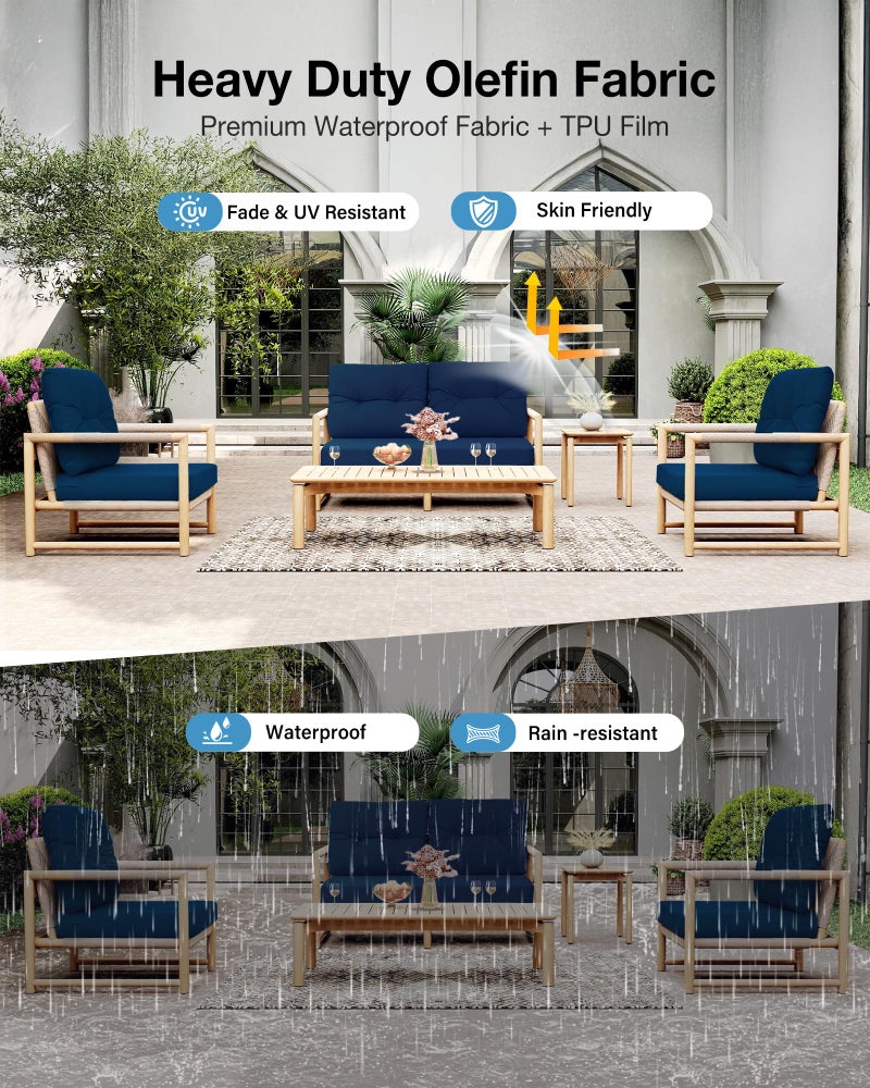 YEFU Olefin Outdoor Chair Cushions: Fade Resistant Outdoor Seat Cushion 24 x 24 - All Weather Patio Furniture Cushion with Ties - Deep Seat Patio Cushions for Chair Sofa Couch(Navy) - Image 5