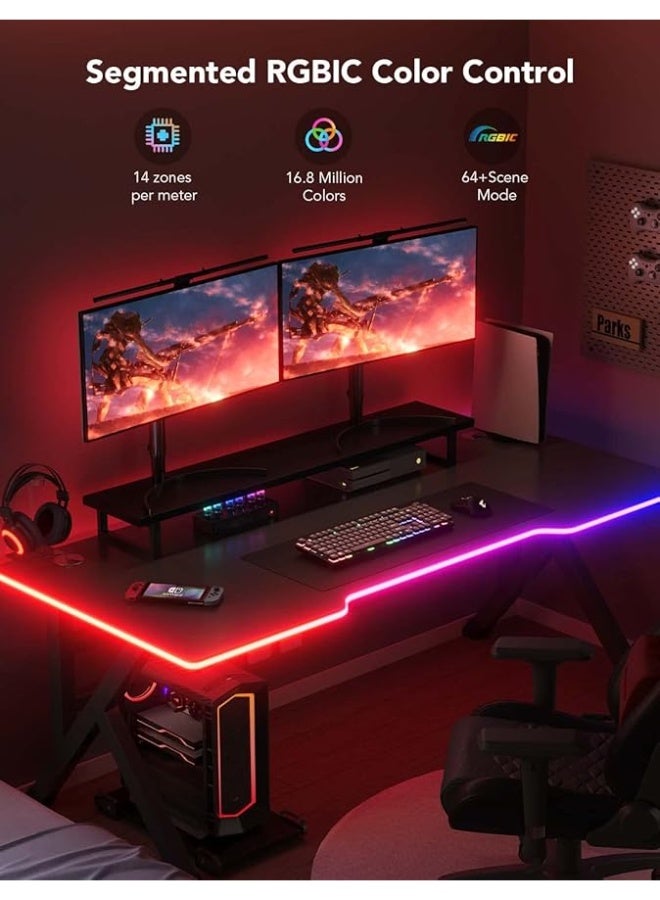 RGB Gaming Lights, 7.5ft Neon Rope Lights Soft Lighting for Gaming Desks, LED Strip Lights Syncing with PC, Support Cutting, Music Sync