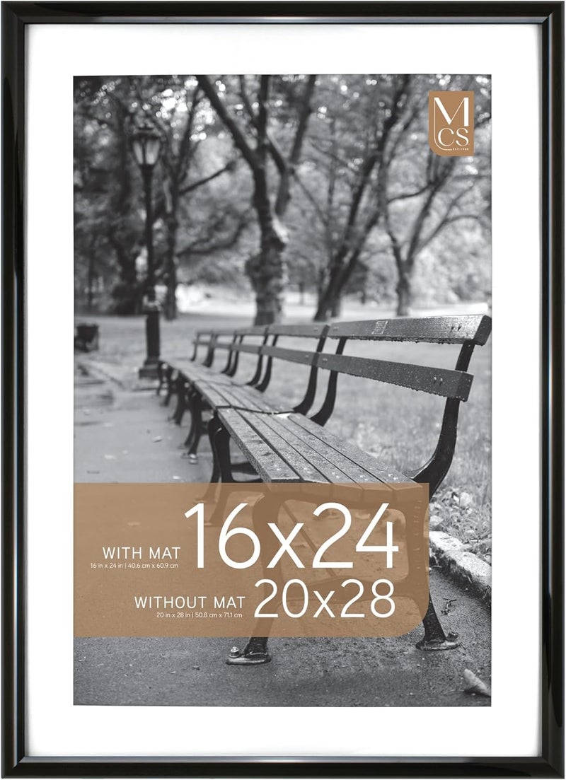 MCS Trendsetter 20x28 Poster Frame, Display Pictures 16x24 With Mat or 20x28 Without Mat, Vertical & Horizontal Wall Hanging Large Picture Frame for Photos & Posters, Black (1-Pack) - Image 1