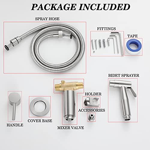 WiPPhs Handheld Bidet Sprayer for Toilet Warm Water, WiPPhs Stainless Steel Brushed Nickel Bidet Hand Held Sprayer with Brass Hot and Cold Mixing Valve, WI9138BN - Image 5