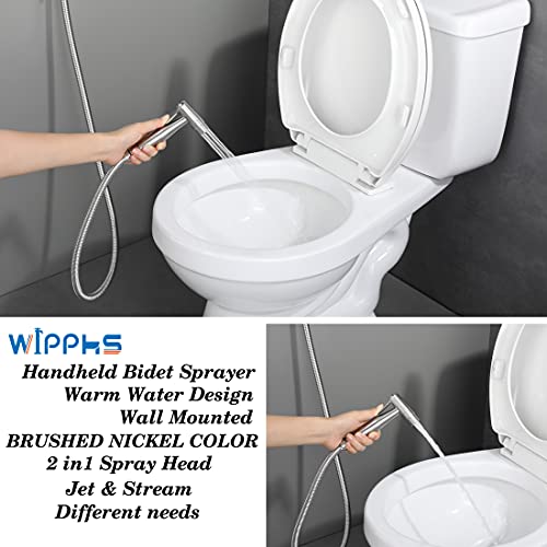 WiPPhs Handheld Bidet Sprayer for Toilet Warm Water, WiPPhs Stainless Steel Brushed Nickel Bidet Hand Held Sprayer with Brass Hot and Cold Mixing Valve, WI9138BN - Image 2