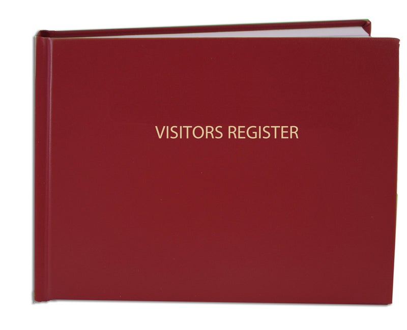 BookFactory Visitor Log Book/Visitors Register Sign-in Logbook - 120 Pages, 8 7/8'' x 7'' - Red Cover, Section Sewn Hardbound (Made in USA)