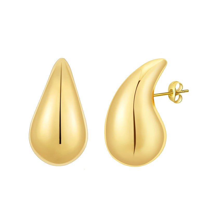 Apsvo Chunky 14K Gold Plated Hoop Earrings for Women, Lightweight Waterdrop Hollow Open Hoops, Hypoallergenic Dupes Earrings - Image 1