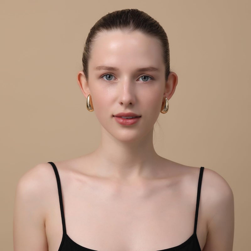 Apsvo Chunky 14K Gold Plated Hoop Earrings for Women, Lightweight Waterdrop Hollow Open Hoops, Hypoallergenic Dupes Earrings - Image 4