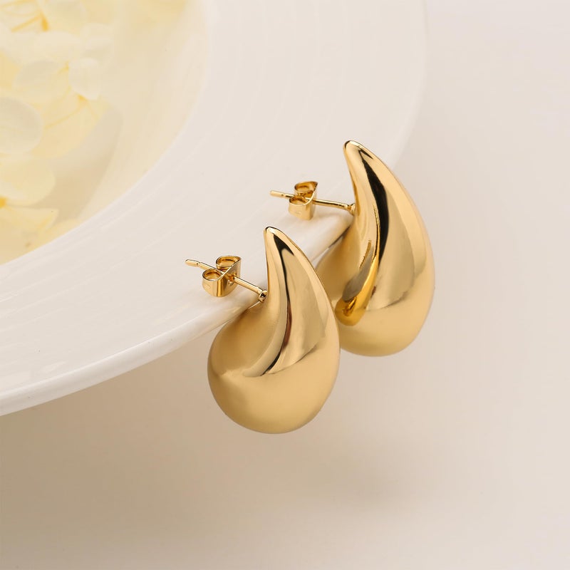 Apsvo Chunky 14K Gold Plated Hoop Earrings for Women, Lightweight Waterdrop Hollow Open Hoops, Hypoallergenic Dupes Earrings - Image 5